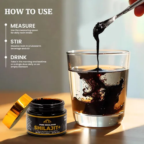 Vista 6 de Resina Shilajit del Himalaya prémium para hombres y mujeres, 500 mg de potencia máxima orgánica, probada en laboratorio estadounidense para pureza
