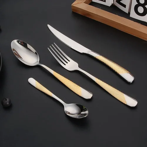 Vista 7 de Juego de cubiertos martillados para 16 cubiertos duraderos de acero inoxidable 18 10, 64 piezas de cubiertos delicados, tenedores y cucharas, juego