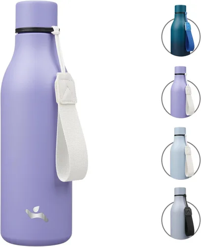Vista 30 de Konokyo Botella de agua aislada con correa, botella de agua de acero inoxidable de 18 onzas de doble pared con aislamiento al vacío, frasco de Verde