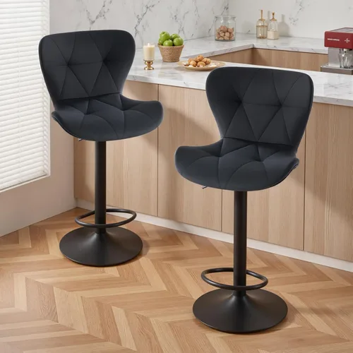 Vista 10 de Sweetcrispy Juego de 2 taburetes de bar, silla giratoria de tela de altura Beige