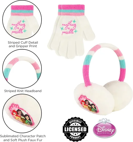 Vista 5 de Disney Conjunto de orejeras de invierno y guantes para niños princesa para edades de 4 a 7 años Princesa