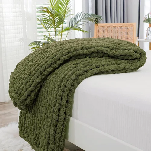 Vista 53 de Bigacogo - Cobija de punto grueso de 40 x 40 pulgadas, de felpilla, 100% tejida a mano, cobija pequeña de punto trenzado suave y grueso, con nudo
