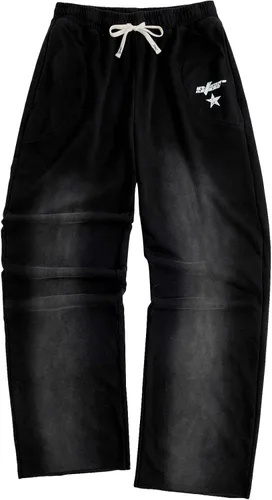 Vista 26 de SOLY HUX Pantalones deportivos holgados Y2k con cordón para hombre Gris oscuro