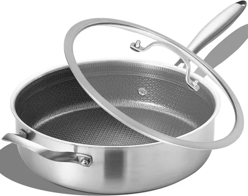 Vista 9 de LOLYKITCH - Sartén profunda de 3 cuartos con tapa, 10 pulgadas, mango remachado Híbrido antiadherente Sartén para saltear Apto