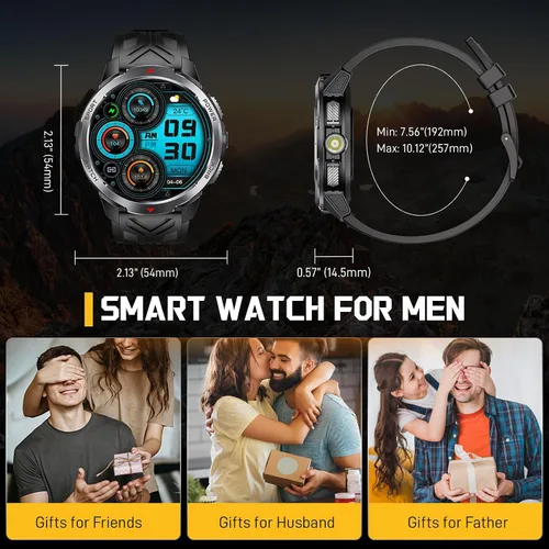 Vista 10 de Reloj inteligente militar para hombres con batería de 1100 mAh/linterna LED
