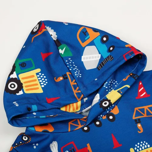 Vista 3 de NUBEEHOHO Sudadera con capucha para niño pequeño, sudadera de manga larga con estampado de dinosaurio y camión de bomberos, ropa de invierno
