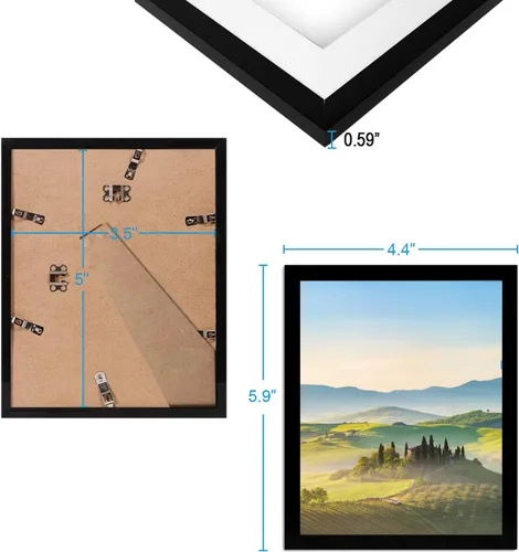 Vista 3 de HUKONHEP Marcos de fotos negros de 3.5 x 5 pulgadas, marco de fotos con plexiglás, marcos de fotos para galería de pared, horizontal y vertical