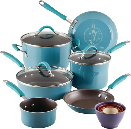 Vista 19 de Rachael Ray Cucina - Juego de ollas y sartenes antiadherentes, 10 piezas, color azul agave