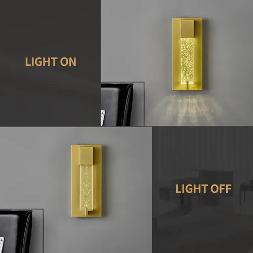 Vista 6 de Modernos apliques de pared de cristal LED, lámparas de pared dorados elegantes para sala de estar, dormitorio, baño, pasillo, puerta, escalera