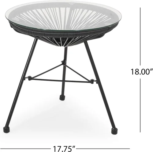 Vista 3 de Great Deal Furniture Christina - Mesa auxiliar moderna de ratán sintético para exteriores con parte superior de vidrio templado, color negro