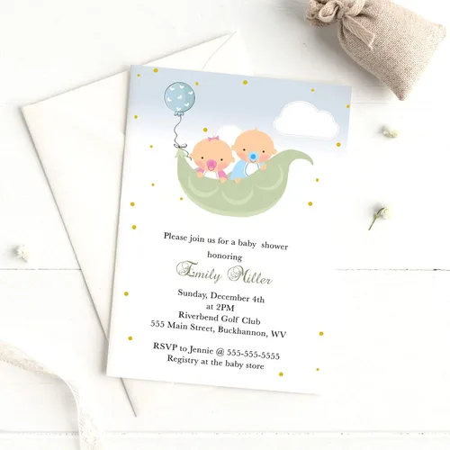 Vista 2 de 30 invitaciones Sweet Pea Gender Reveal o Twins Girl Boy Baby Shower Photo Paper