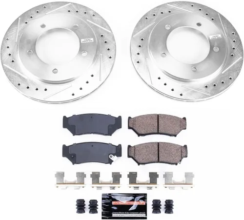 Vista 2 de Power Stop K5014 Pastillas de freno delanteras Z23 de fibra de carbono con rotores de freno perforados y ranurados Kit para Chevrolet Tracker