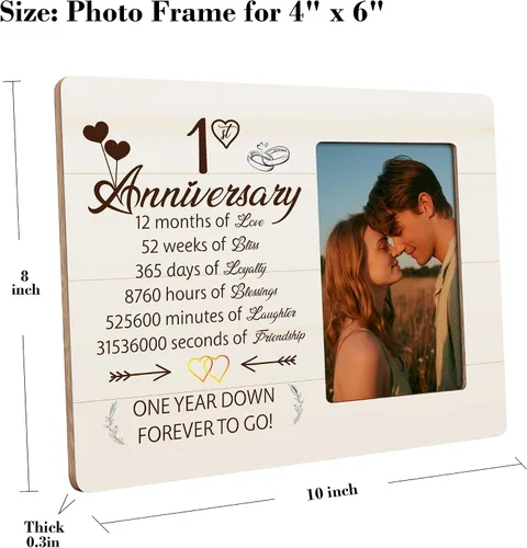 Vista 6 de Marco de fotos de 1er aniversario para pareja, aniversario de 1 año, boda, San Valentín, regalos para él y ella, marcos para fotos de 4 x 6 pulgadas
