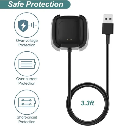 Vista 5 de Cargador Kissmart para reloj inteligente Fitbit Versa 2 (3.3 pies/3.3 ft) Cable de carga de repuesto con cable USB para reloj inteligente Fitbit
