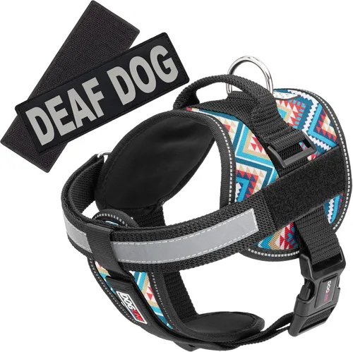 Vista 4 de Dogline Unimax - Arnés para perro con parches para perros sordos reflectantes sin tirones, correas ajustables, neopreno transpirable para médicos