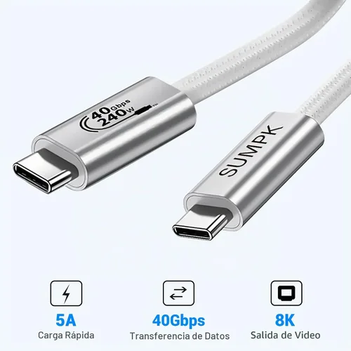 Vista 2 de Cable USB4 de 1 pie, 2 paquetes, 240 W de carga rápida USB C a USB C