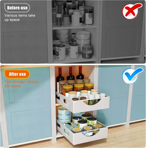 Vista 3 de Organizador de armario extraíble fijo con adhesivo, estantes de almacenamiento de cajones deslizantes – 10.8 pulgadas de ancho x 15.15 pulgadas