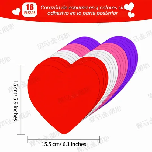 Vista 2 de El kit de 386 calcomanías de corazón de espuma de San Valentín incluye 370 calcomanías de corazón autoadhesivas con purpurina y 16 corazones