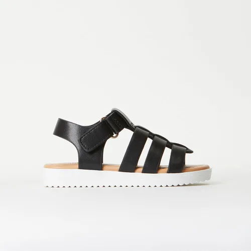 Vista 2 de FabKids Sandalias de gladiador para niñas, sandalias planas de tiras trenzadas, sandalias de verano con punta abierta, zapatos de vestir