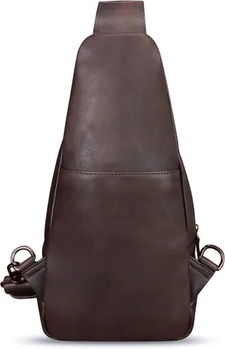 Vista 7 de Bolso de cuero genuino para mujeres y hombres hecho a mano de cuero bandolera mochila pecho bolso bandolera bandolera, Café, Mochilas Sling