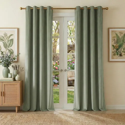 Vista 17 de NICETOWN Cortinas de terciopelo beige 100% opacas de 84 pulgadas de largo, 52 pulgadas de ancho, 2 paneles para dormitorio y sala de estar, cortinas