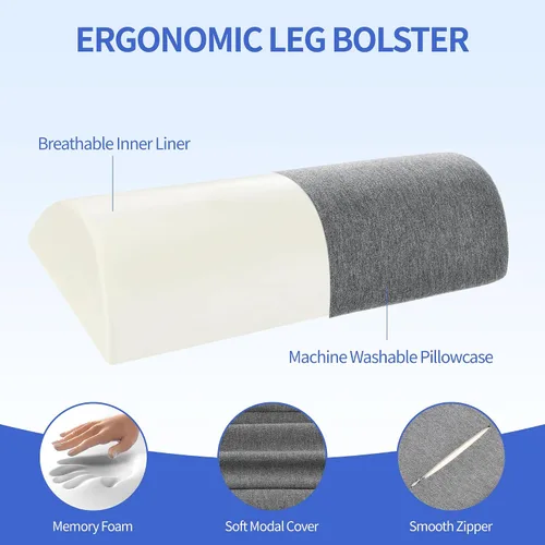 Vista 5 de Almohada de rodilla para dormir de espalda, almohada de piernas de espuma viscoelástica para dolor de espalda, soporte debajo de las piernas