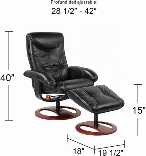 Vista 4 de BenchMaster Newport reclinable giratorio y otomano inclinado negro