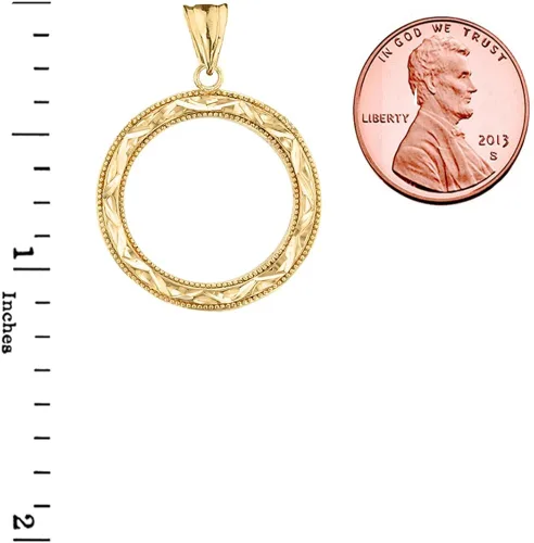 Vista 3 de Exquisito collar con colgante de oro amarillo de 14 quilates con forma de círculo de la vida
