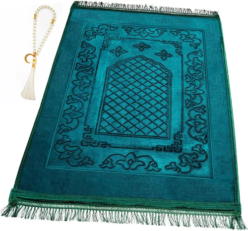 Vista 11 de Alfombra de oración musulmana con cuentas de oración Tasbih, suave y grande para oración islámica mate, alfombrilla de oración islámica acolchada