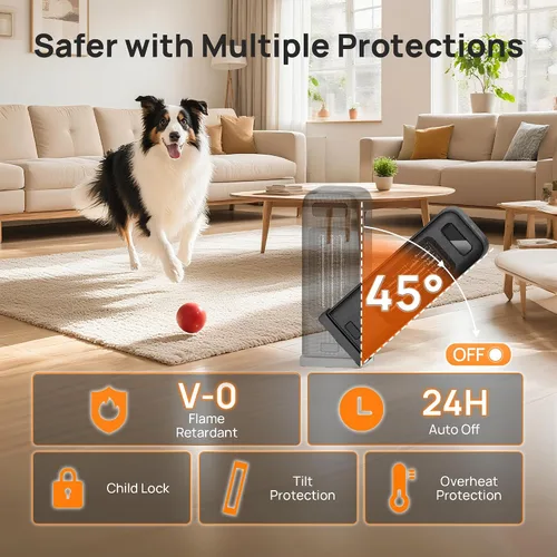 Vista 3 de FLANUR Calentadores de espacio para uso en interiores, calentador eléctrico portátil inteligente con termostato, WiFi y control de voz, temporizador