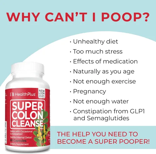 Vista 3 de Health Plus Super Colon Cleanse, polvo de 12 onzas, 68 porciones, desintoxicación natural, alivio del estreñimiento digestivo, limpieza intestinal
