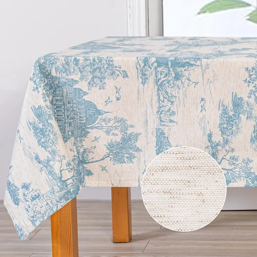 Vista 13 de MYSKY HOME - Mantel para mesa rectangular, impermeable, manteles de algodón suave para interior/exterior, mantel sin arrugas para mesa rectangular