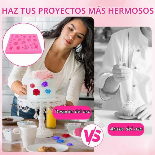 Vista 5 de OBTANIM Molde de silicona para fondant, 21 cavidades, rosa, flor, pastel, cupcake, decoración superior, molde para chocolate, caramelo hecho a mano