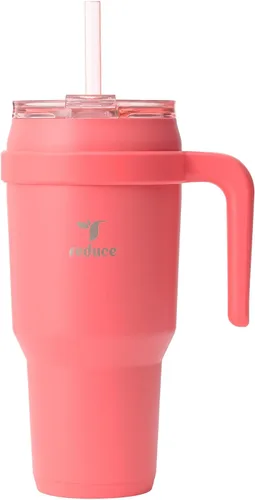 Vista 43 de REDUCE Vaso de acero inoxidable de 24 onzas con asa, con aislamiento al vacío de doble pared, tapa a prueba de sudor y popote reutilizable, mantiene