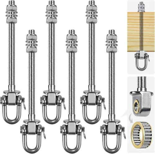 Vista 17 de SELEWARE Perchas de acero inoxidable resistentes con rodamientos (juego de 2), pernos oscilantes M10 x 9 pulgadas, capacidad de 1800 libras