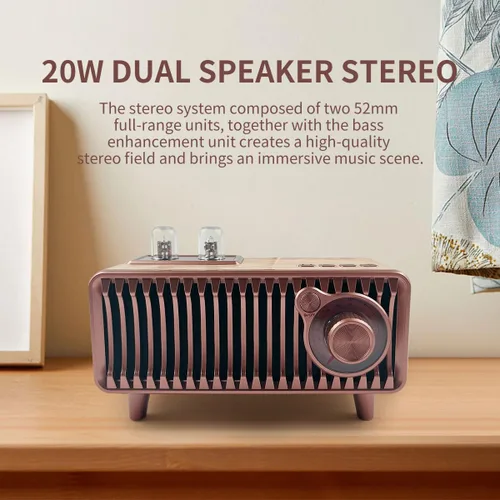 Vista 3 de CYBORIS Altavoz Bluetooth retro, radio vintage de madera natural Rotary FM Radio FM 20W altavoces duales estéreo, con disco U, tarjeta TF/función