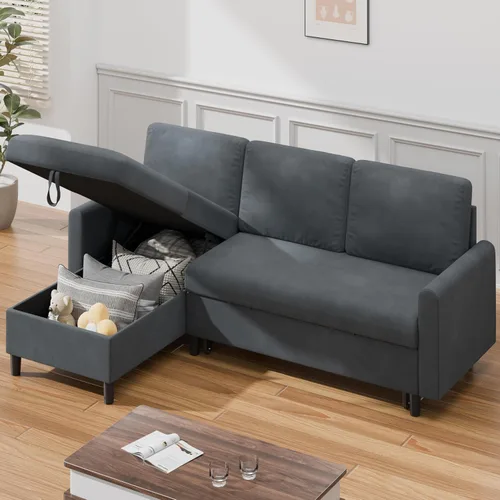 Vista 3 de Shintenchi Sofá cama, sofá cama extraíble, sofá cama extraíble 2 en 1 con diván de almacenamiento para sala de estar, sofá cama, sofás, sofá