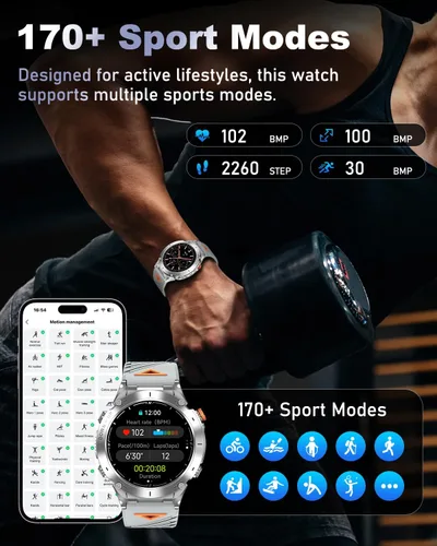 Vista 4 de GPS Military Smart Watch for Men with Bluetooth Call, 1.43" AMOLED Waterproof Fitness Tracker with Heart Rate/Sleep Monitor/Flashlight, 170+ Sports