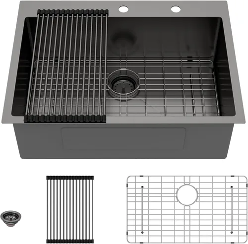 Vista 33 de Lordear - Fregadero de barra – Fregadero de barra dorado de 13 x 15 pulgadas con grifo dispensador de jabón, estación de trabajo, calibre 16 T304