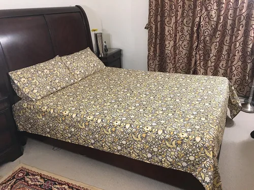 Vista 11 de El juego de 4 sábanas de 500 hilos con estampado floral azul de polialgodón de lujo incluye: 1 plano, 1 sábana bajera y 2 fundas de almohada, juego