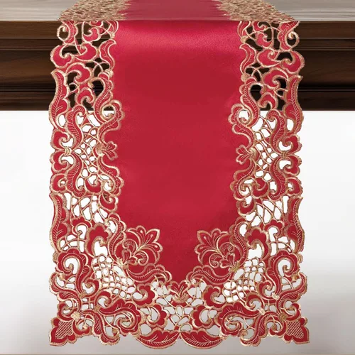 Vista 12 de DECOZEN Camino de Mesa Navideño Dorado con Ciruela – Bufanda Decorativa Bordada para Comedor y Tocador para Mesas Navideñas, Bodas y Fiestas – 14 x