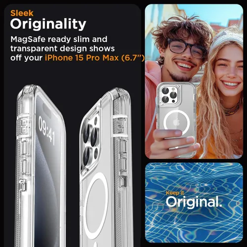 Vista 7 de AICase Funda transparente para iPhone 15 Pro Max, compatible con MagSafe 3 en 1, resistente protección contra caídas, cuerpo completo, a prueba