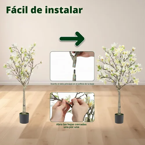 Vista 5 de Árbol de magnolia artificial de 4 pies para habitación, planta sintética Beige y amarillo