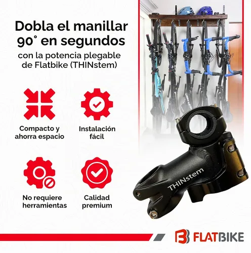 Vista 2 de Tallo plegable de bicicleta – THINstem – Vástago plegable para manillar MTB y carretera – Vástago de bicicleta ajustable para almacenamiento