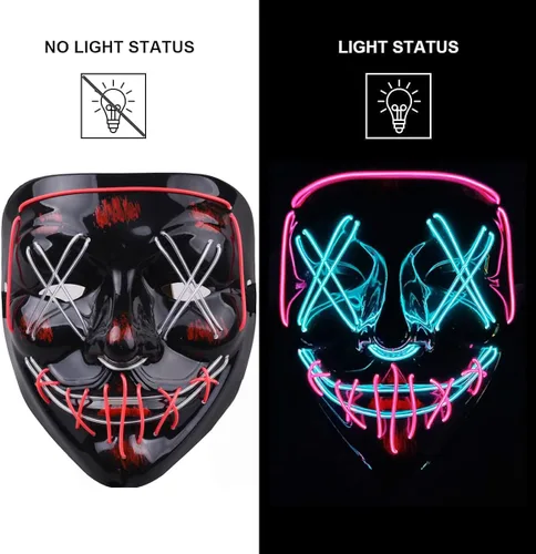 Vista 2 de Máscara de Purga para niños y adultos 2 colores con luz LED máscara de máscaras con 3 modos de luz para Halloween fiesta festival