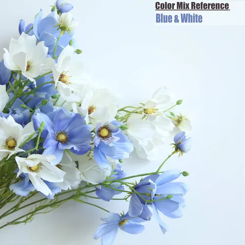 Vista 5 de Cosmos artificiales de flores silvestres, 6 piezas de tallo largo para boda, novia, bricolaje, ramo de decoración del hogar, centros de mesa (azul)