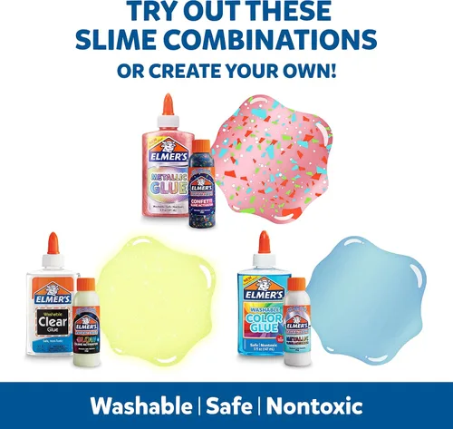 Vista 2 de Elmer's Kit de colección de limo Los suministros incluyen activador de limo líquido mágico que brilla en la oscuridad, confeti líquido mágico