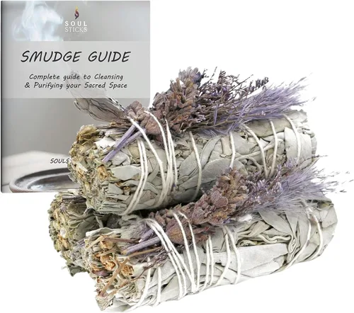 Vista 11 de SOUL STICKS Paquete de 3 barras de salvia blanca floral con flores para limpiar el hogar, meditación, yoga, curación y manchas, California de origen