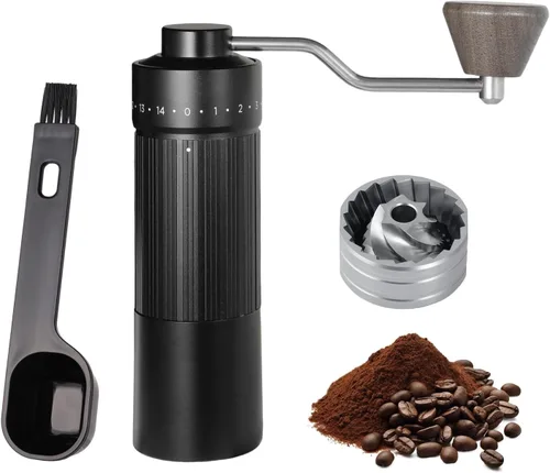 Vista 8 de Molinillo de café manual portátil, con rebabas cónicas de acero inoxidable CNC40, cuerpo de metal, Negro-F18SW1