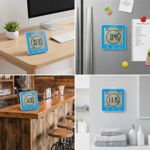 Vista 8 de Reloj de ducha digital, reloj temporizador de baño, resistente al agua para rociar agua, alarma de cuenta regresiva, temporizador de pantalla
